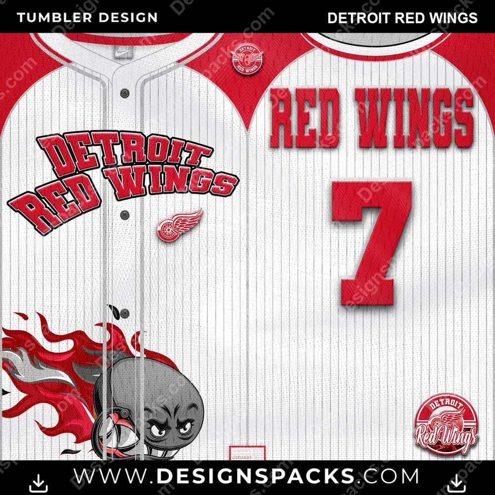 Ice Hockey Team Button-Up Jersey Detroit Red Wings NHL Hockey Tumbler Digital Wrap Design Download