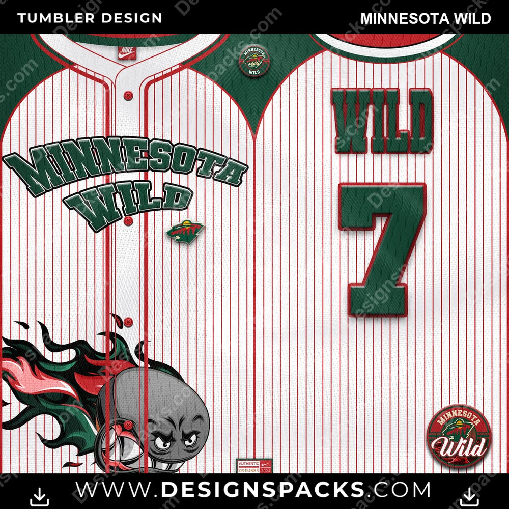 Ice Hockey Team Button-Up Jersey Minnesota Wild NHL Hockey Tumbler Digital Wrap Design Download