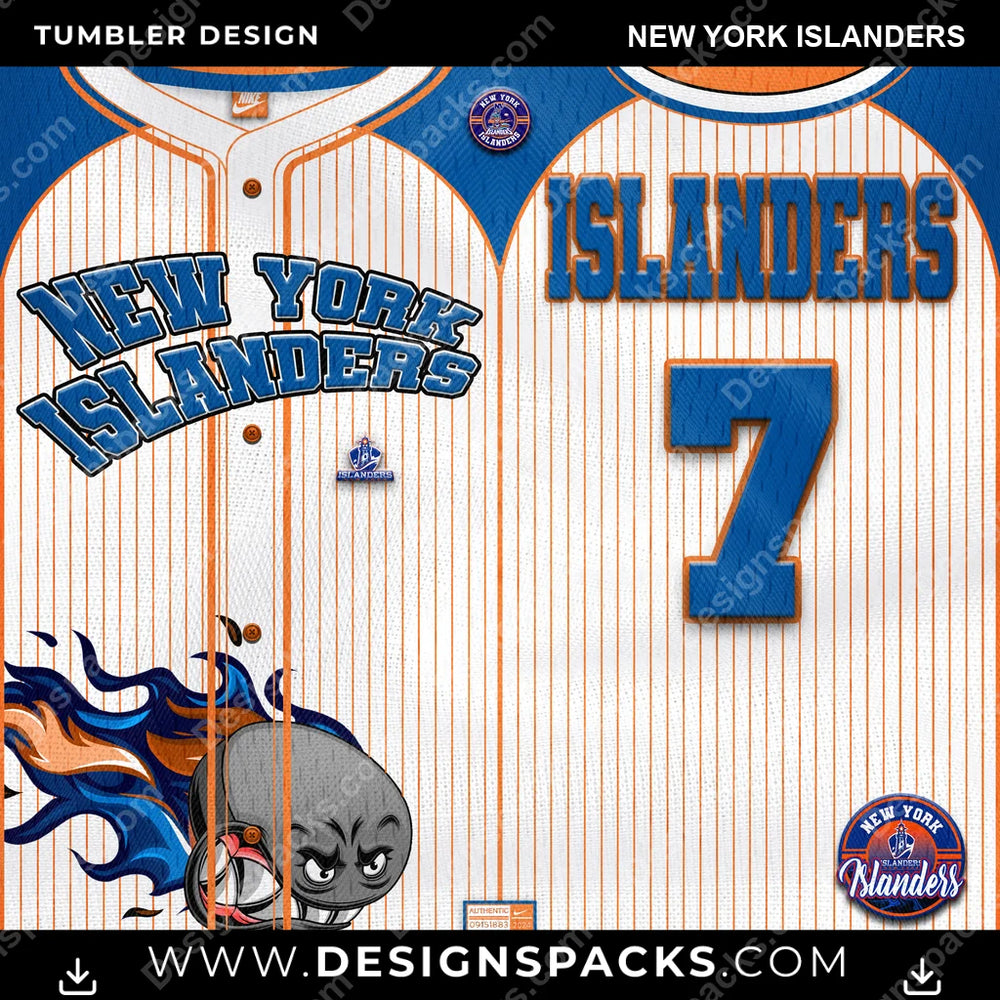 Ice Hockey Team Button-Up Jersey New York Islanders NHL Hockey Tumbler Digital Wrap Design Download