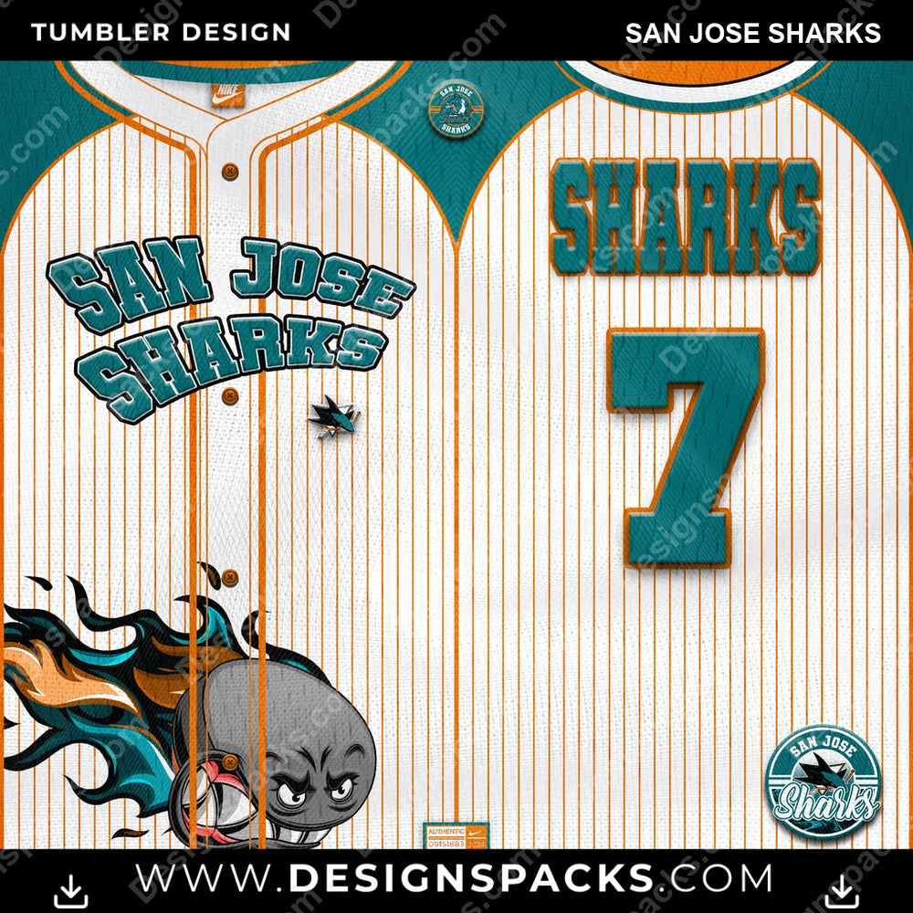 Ice Hockey Team Button-Up Jersey San Jose Sharks NHL Hockey Tumbler Digital Wrap Design Download
