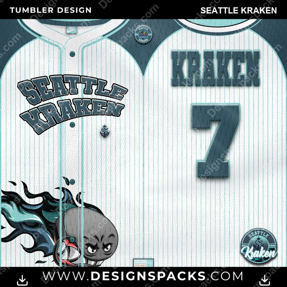 Ice Hockey Team Button-Up Jersey Seattle Kraken NHL Hockey Tumbler Digital Wrap Design Download