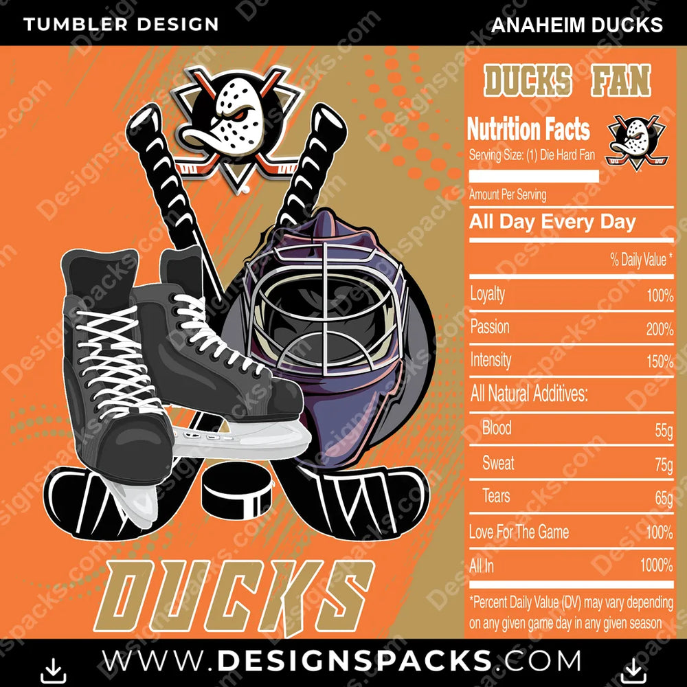 Ice Hockey Team Fan Anaheim Ducks NHL Hockey Tumbler Digital Wrap Design Download