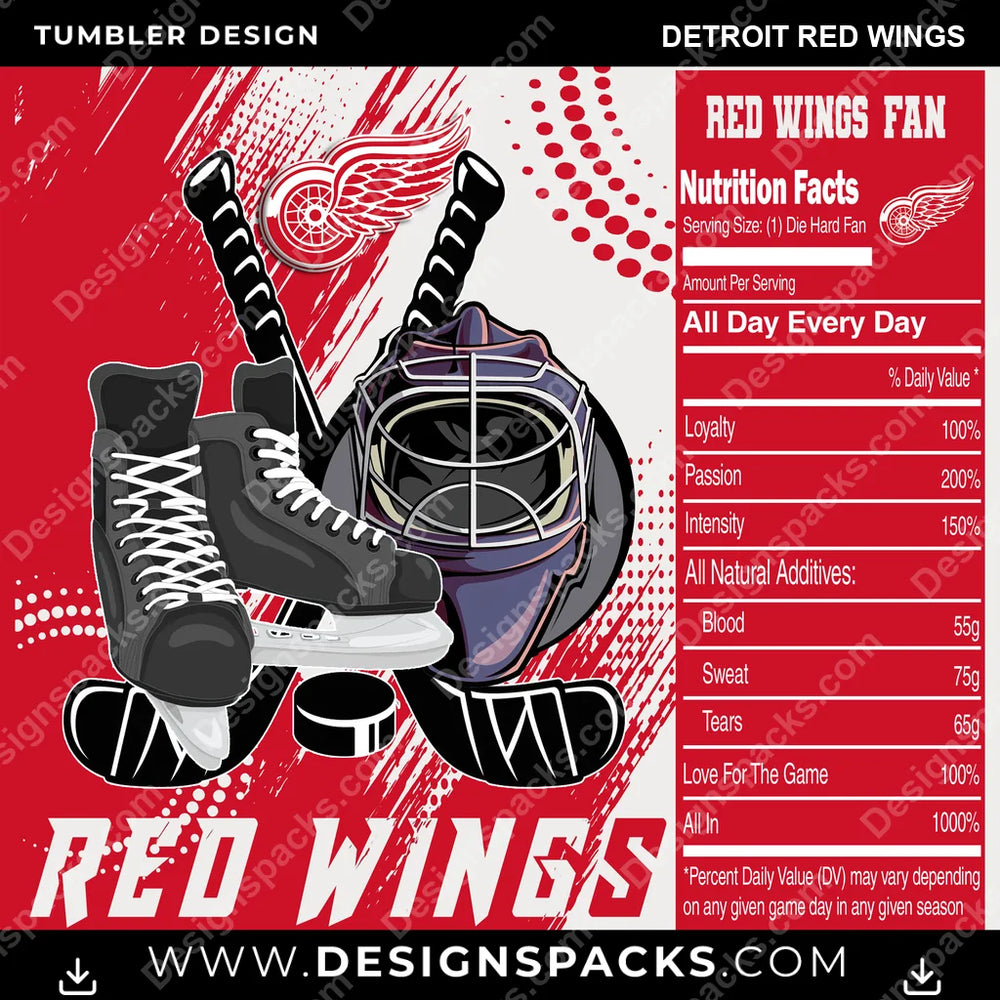 Ice Hockey Team Fan Detroit Red Wings NHL Hockey Tumbler Digital Wrap Design Download