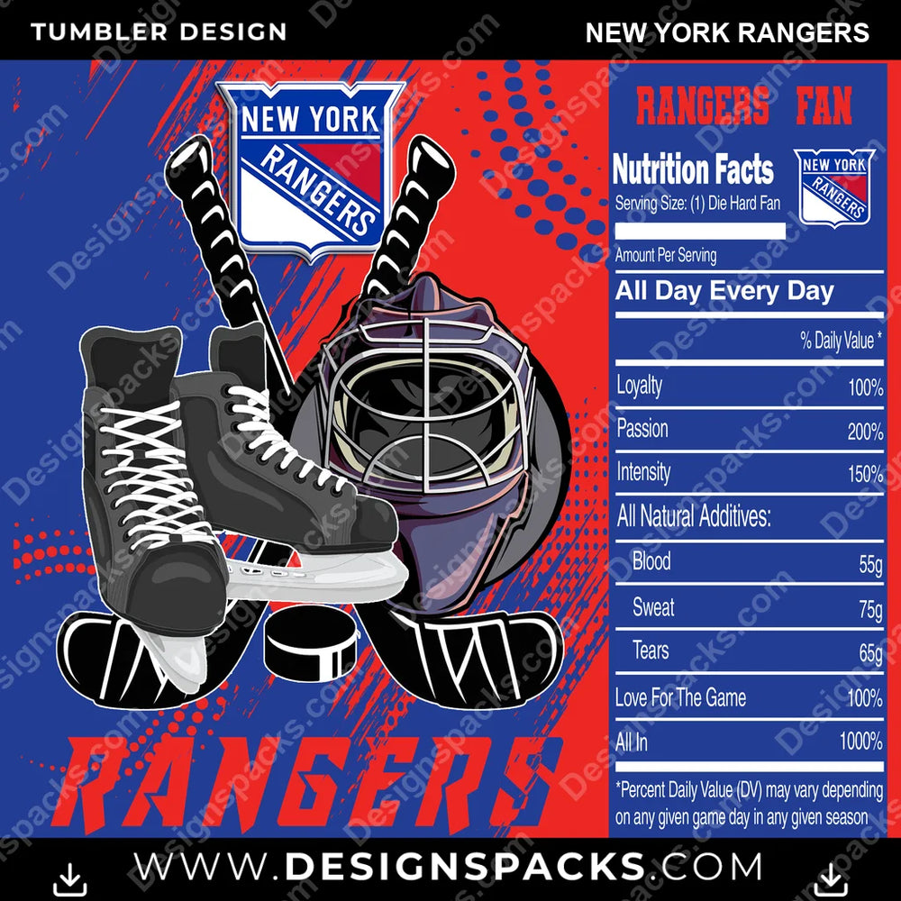 Ice Hockey Team Fan New York Rangers NHL Hockey Tumbler Digital Wrap Design Download