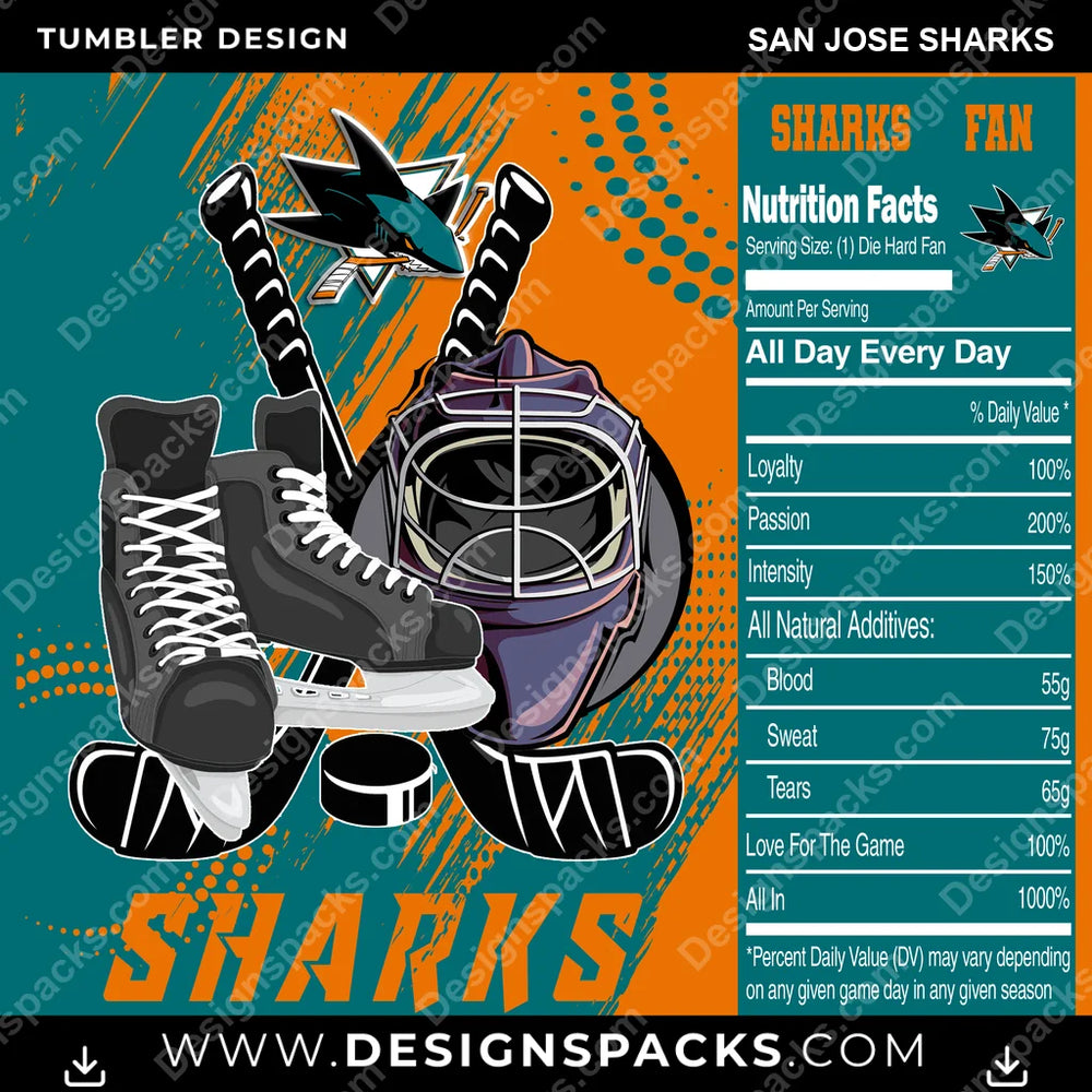 Ice Hockey Team Fan San Jose Sharks NHL Hockey Tumbler Digital Wrap Design Download