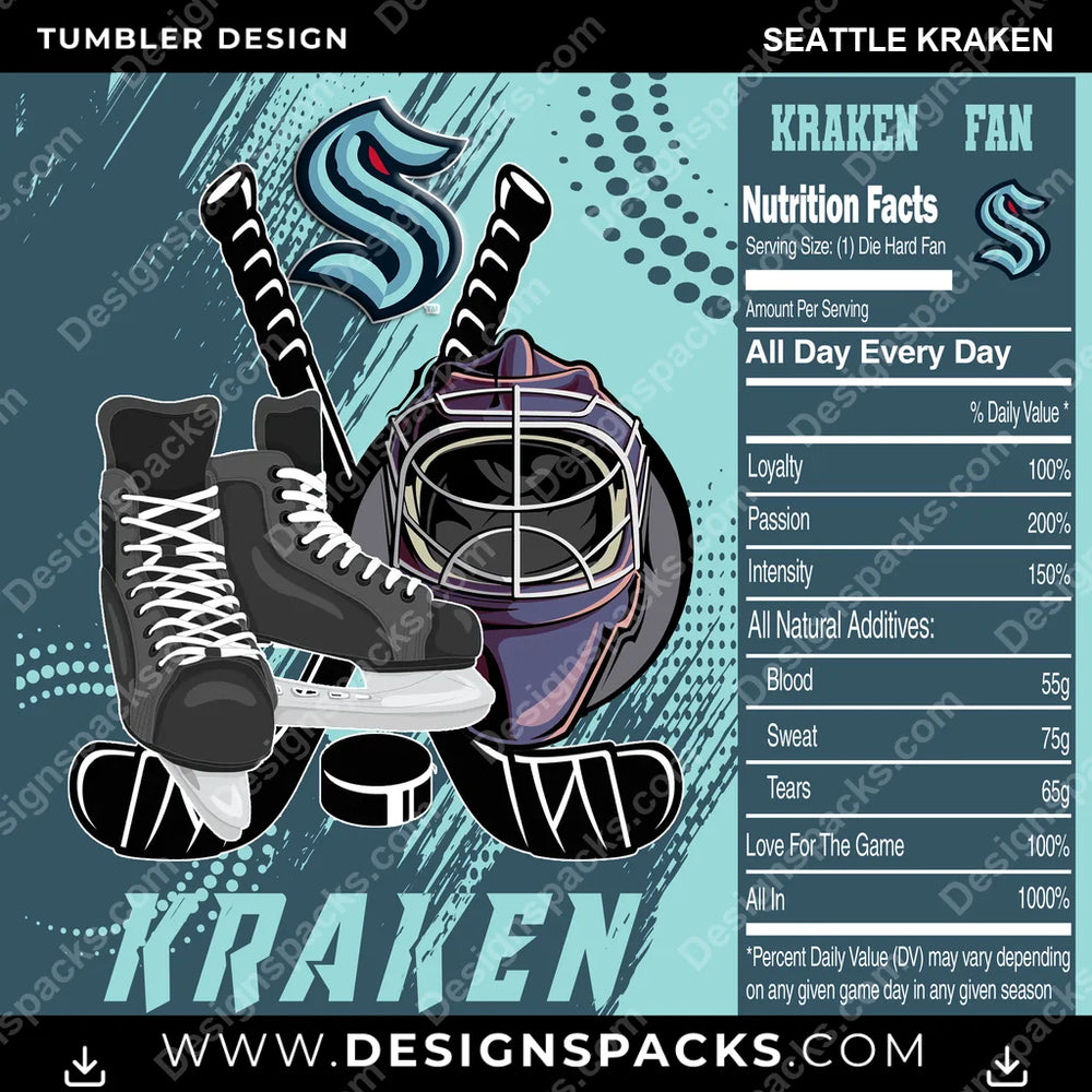 Ice Hockey Team Fan Seattle Kraken NHL Hockey Tumbler Digital Wrap Design Download