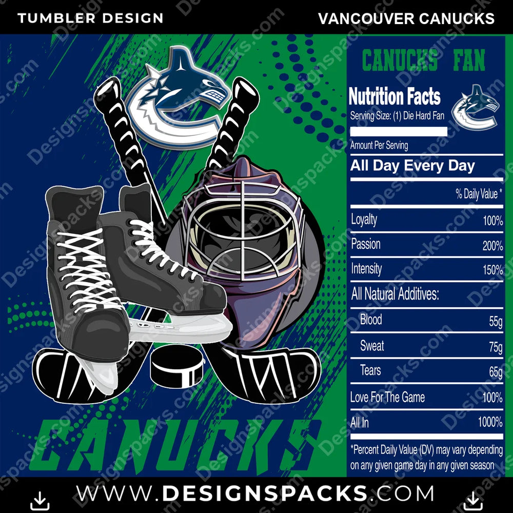 Ice Hockey Team Fan Vancouver Canucks NHL Hockey Tumbler Digital Wrap Design Download