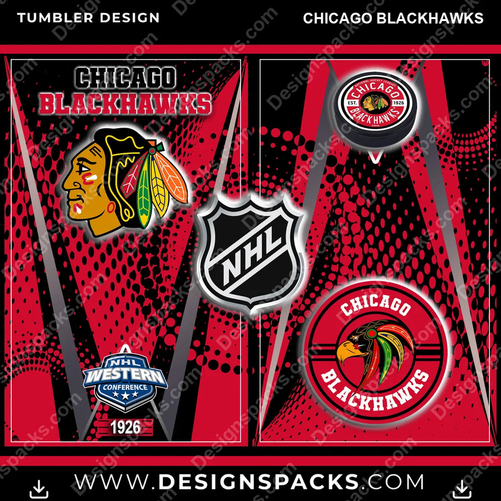 Ice Hockey Team Logo Chicago Blackhawks NHL Hockey Tumbler Digital Wrap Design Download