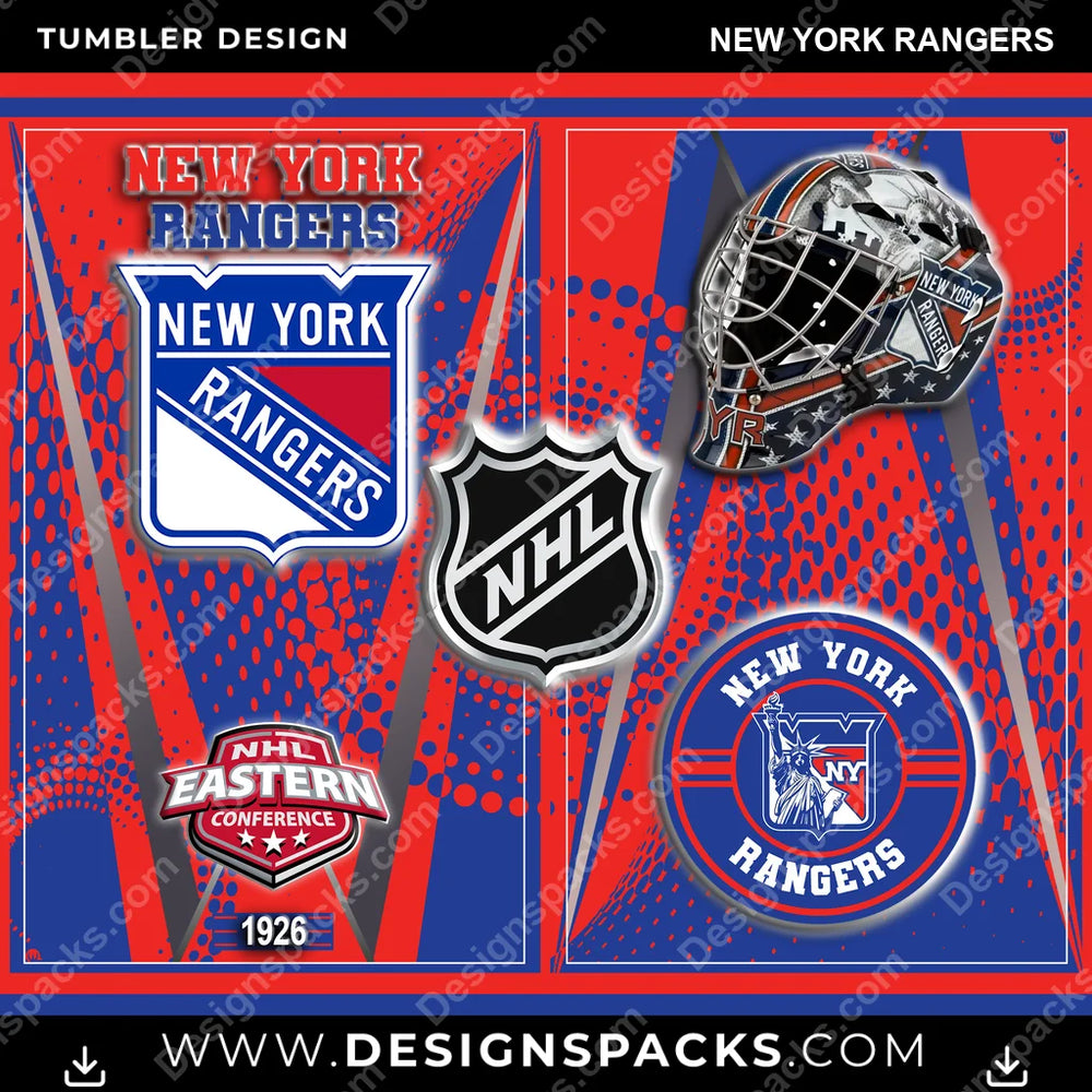 Ice Hockey Team Logo New York Rangers NHL Hockey Tumbler Digital Wrap Design Download
