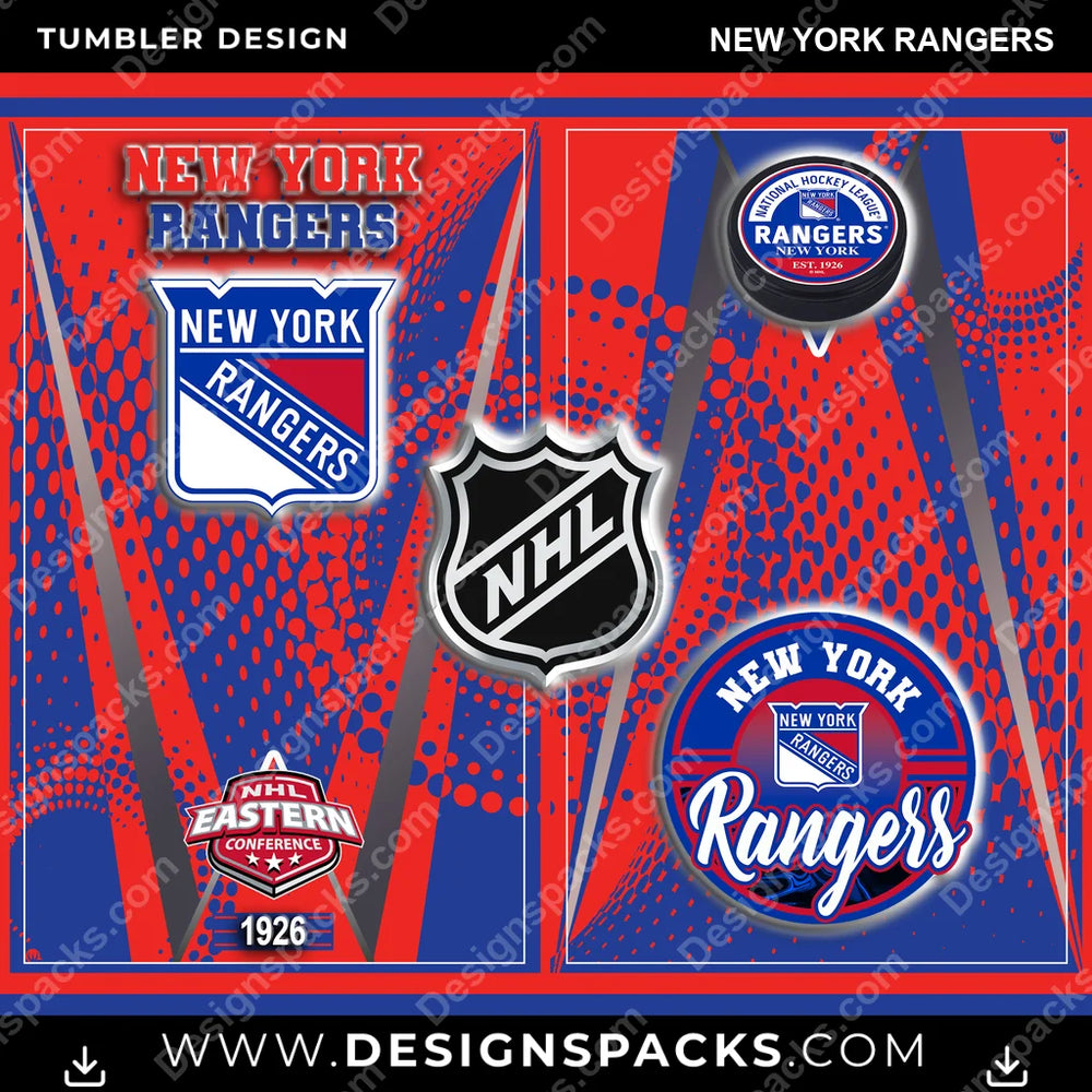Ice Hockey Team Logo New York Rangers NHL Hockey Tumbler Digital Wrap Design Download
