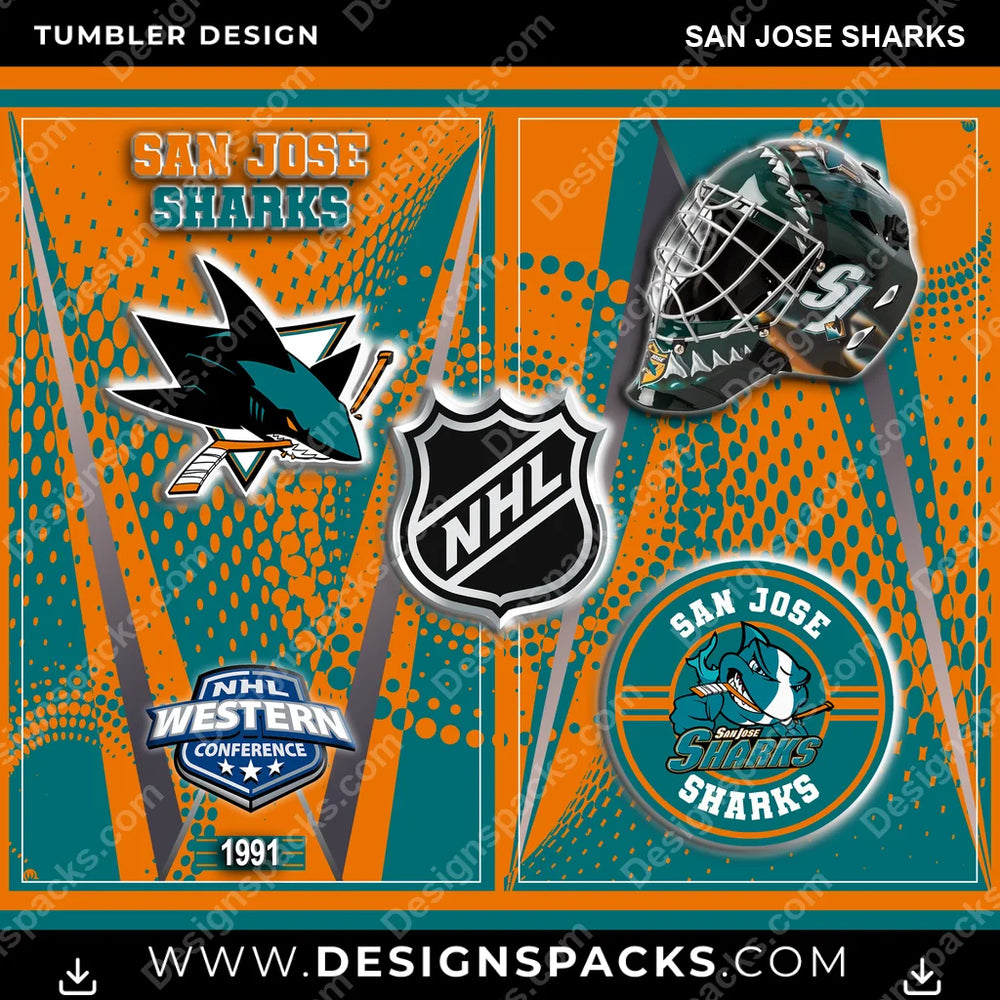Ice Hockey Team Logo San Jose Sharks NHL Hockey Tumbler Digital Wrap Design Download