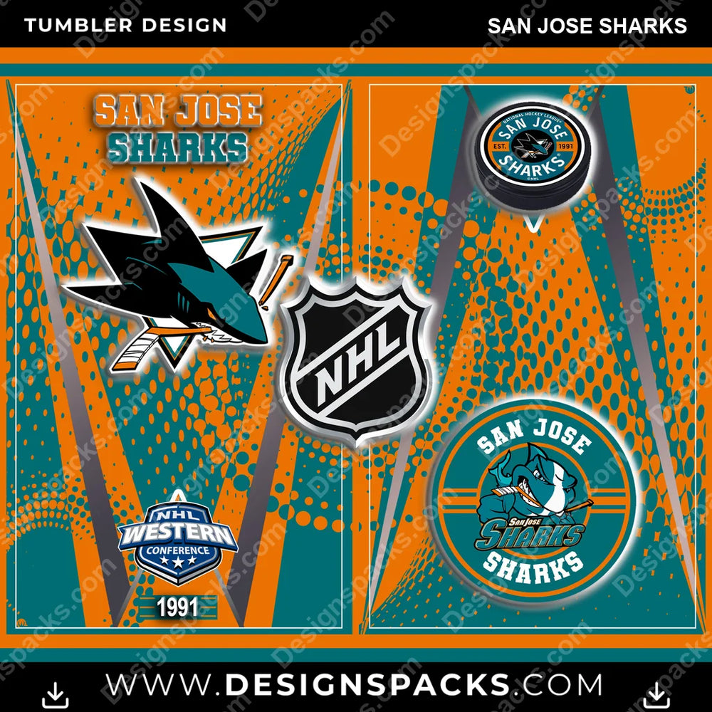Ice Hockey Team Logo San Jose Sharks NHL Hockey Tumbler Digital Wrap Design Download