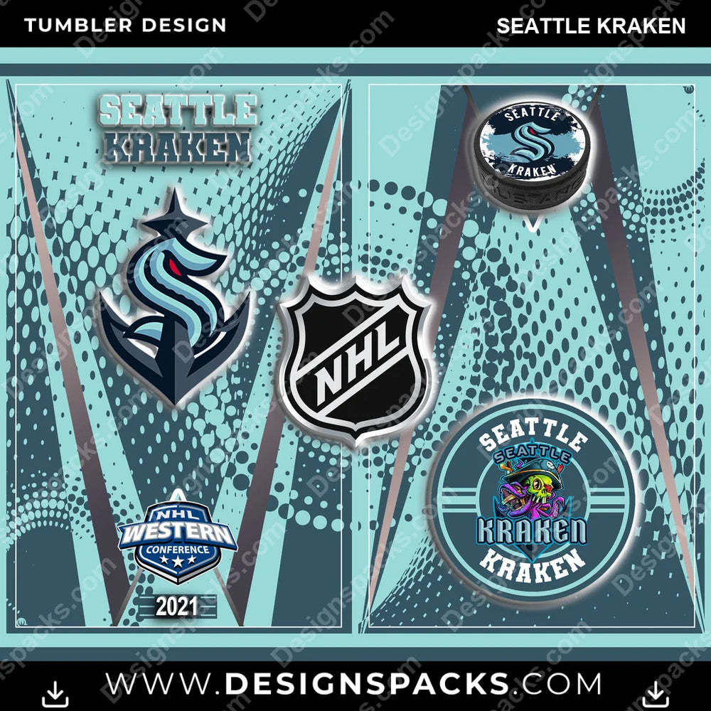 Ice Hockey Team Logo Seattle Kraken NHL Hockey Tumbler Digital Wrap Design Download