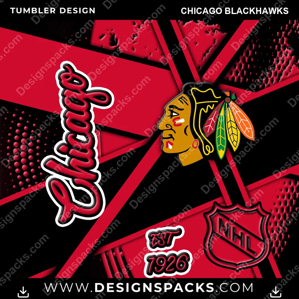 Ice Hockey Team Sport Chicago Blackhawks NHL Hockey Tumbler Digital Wrap Design Download