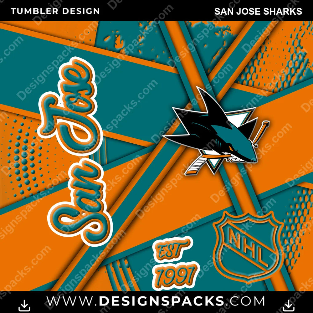 Ice Hockey Team Sport San Jose Sharks NHL Hockey Tumbler Digital Wrap Design Download