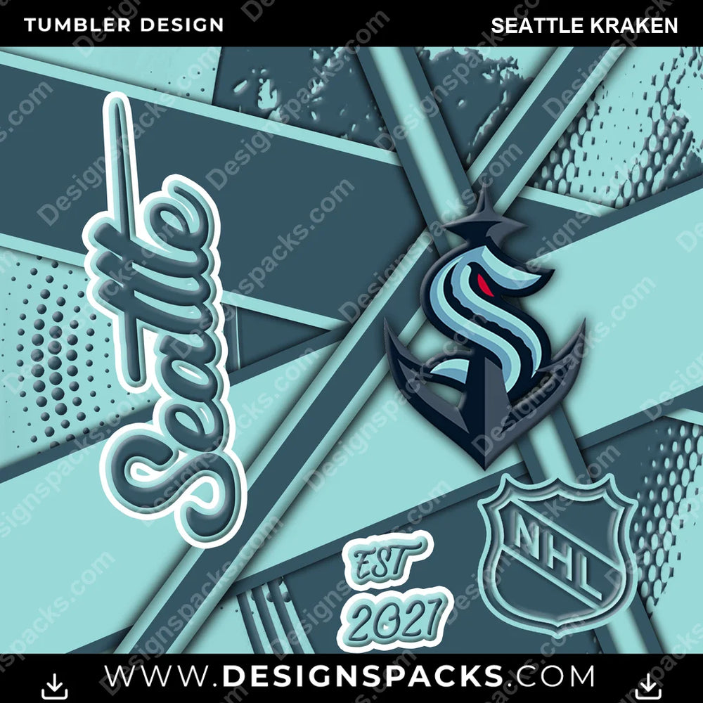 Ice Hockey Team Sport Seattle Kraken NHL Hockey Tumbler Digital Wrap Design Download