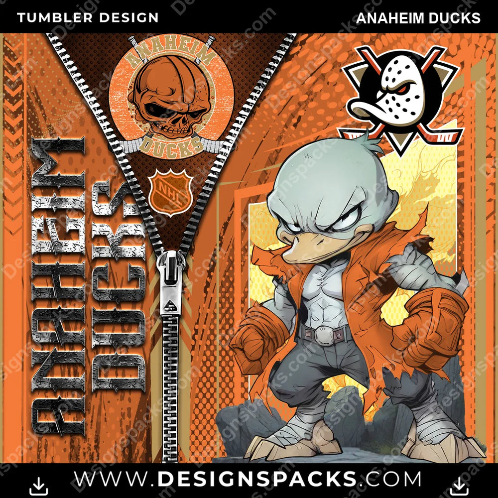 Ice Hockey Zipper Mascot Anaheim Ducks NHL Tumbler Digital Wrap Design Download