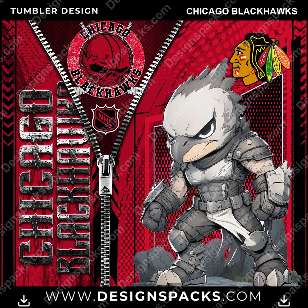 Ice Hockey Zipper Mascot Chicago Blackhawks NHL Hockey Tumbler Digital Wrap Design Download