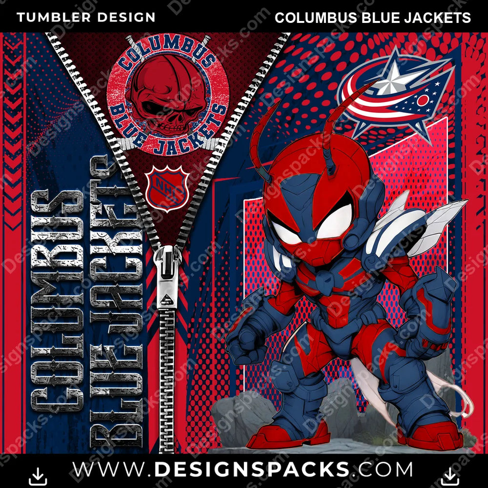 Ice Hockey Zipper Mascot Columbus Blue Jackets NHL Hockey Tumbler Digital Wrap Design Download