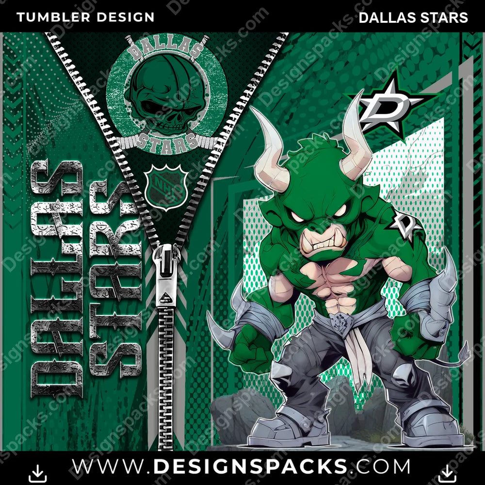Ice Hockey Zipper Mascot Dallas Stars NHL Hockey Tumbler Digital Wrap Design Download