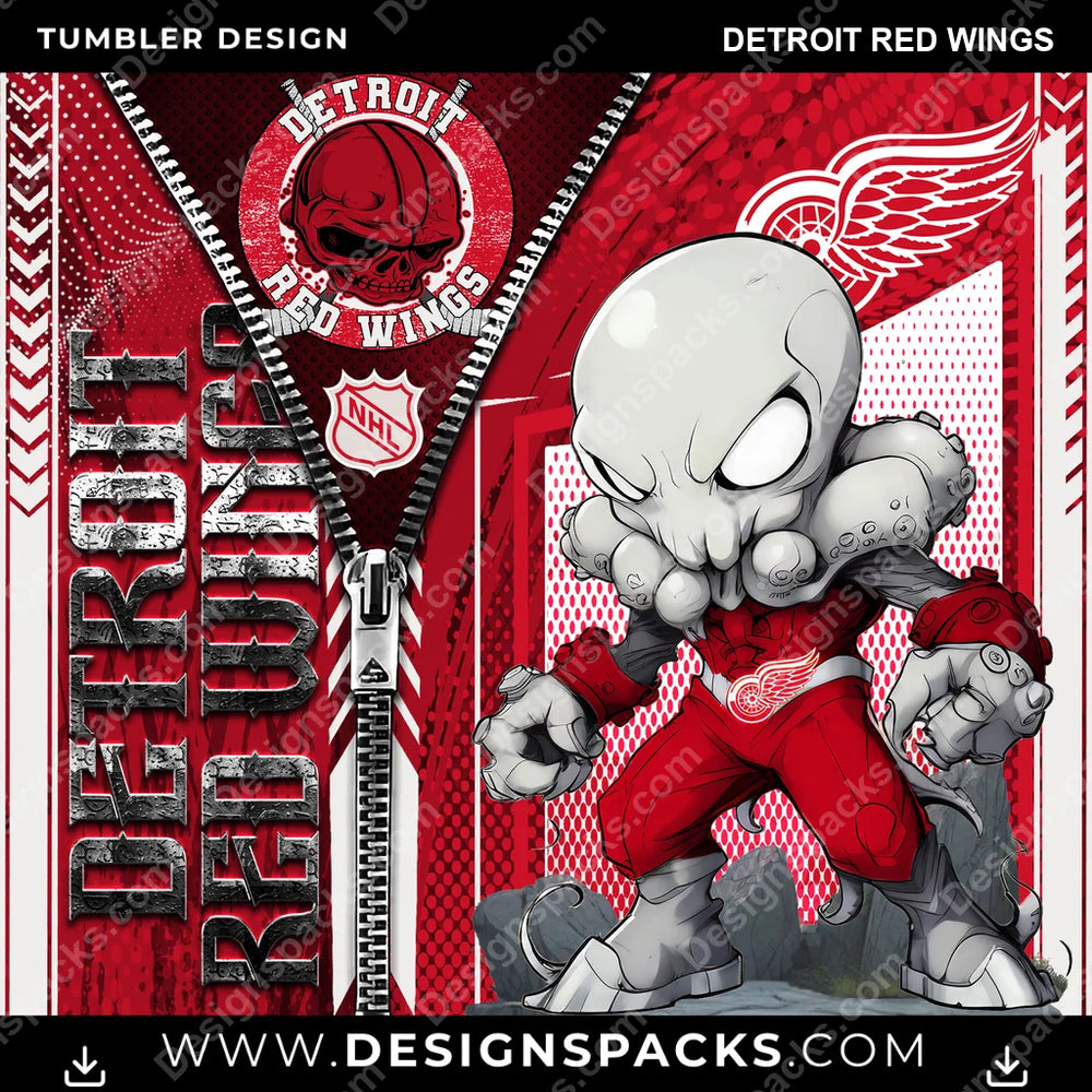 Ice Hockey Zipper Mascot Detroit Red Wings NHL Hockey Tumbler Digital Wrap Design Download