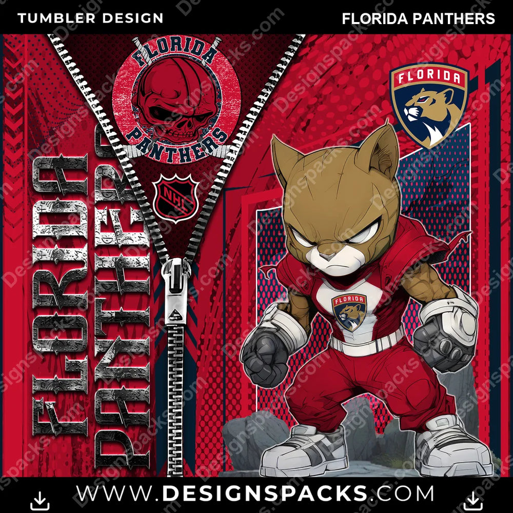 Ice Hockey Zipper Mascot Florida Panthers NHL Hockey Tumbler Digital Wrap Design Download