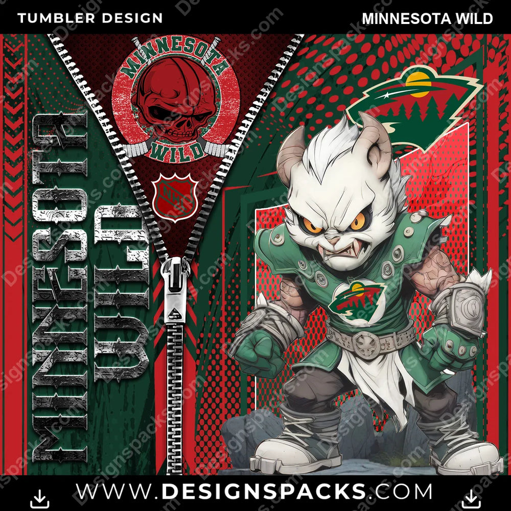 Ice Hockey Zipper Mascot Minnesota Wild NHL Hockey Tumbler Digital Wrap Design Download