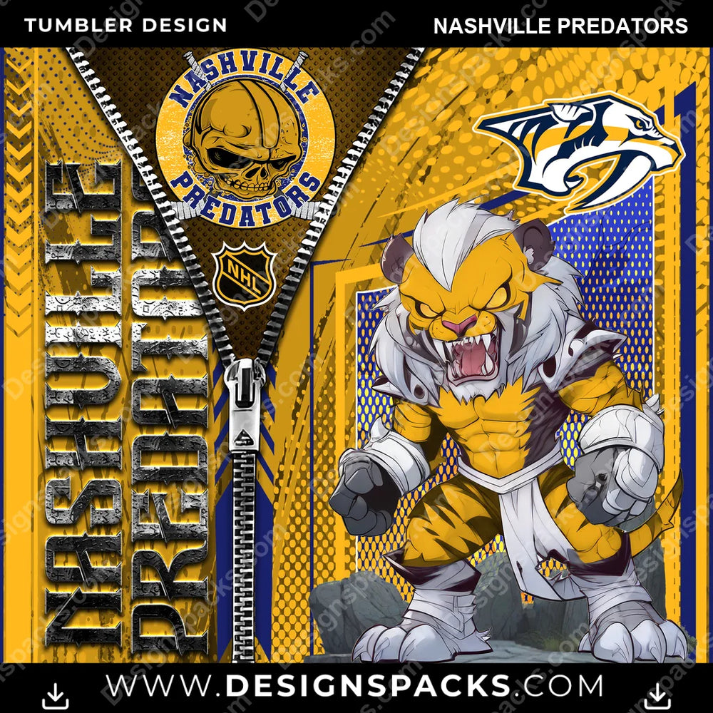 Ice Hockey Zipper Mascot Nashville Predators NHL Hockey Tumbler Digital Wrap Design Download