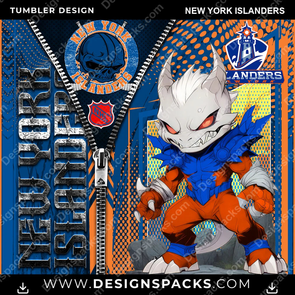 Ice Hockey Zipper Mascot New York Islanders NHL Hockey Tumbler Digital Wrap Design Download