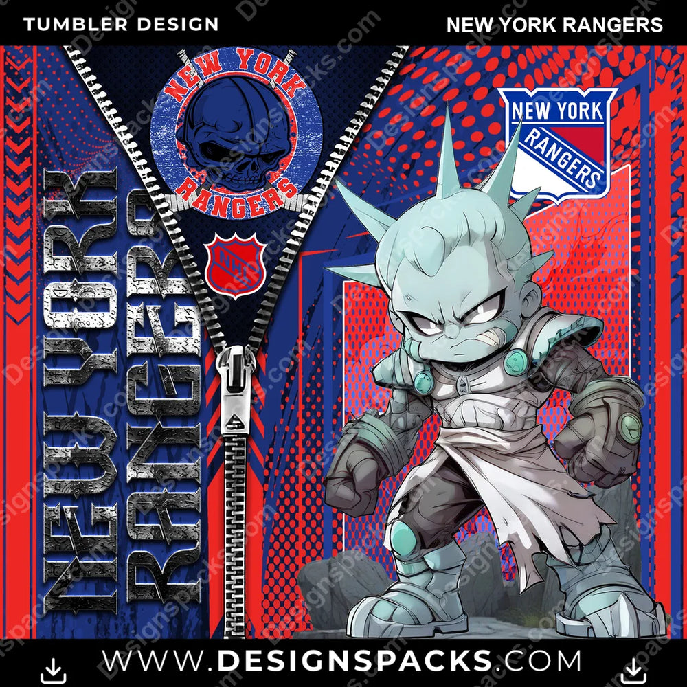 Ice Hockey Zipper Mascot New York Rangers NHL Hockey Tumbler Digital Wrap Design Download