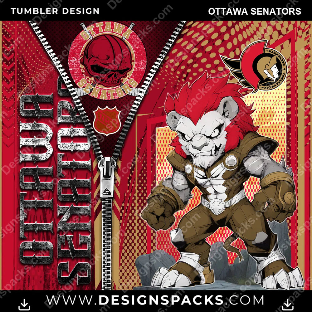 Ice Hockey Zipper Mascot Ottawa Senators NHL Hockey Tumbler Digital Wrap Design Download