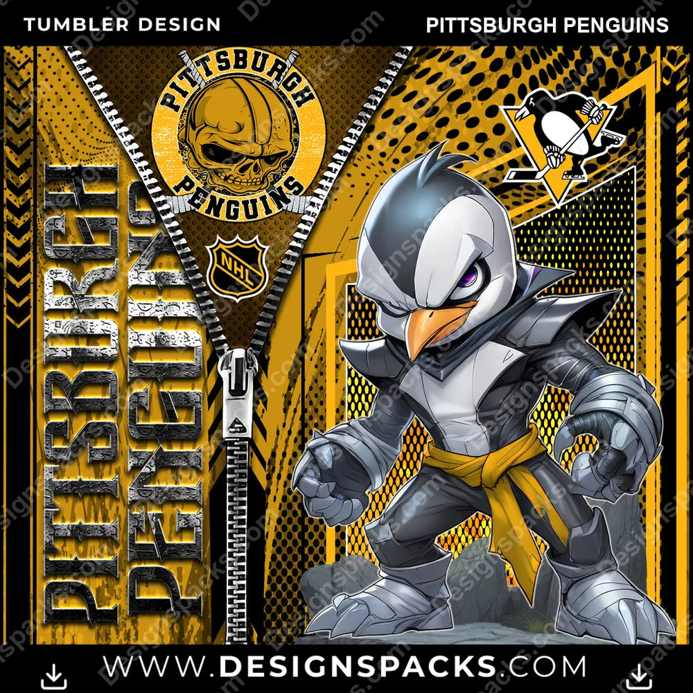 Ice Hockey Zipper Mascot Pittsburgh Penguins NHL Hockey Tumbler Digital Wrap Design Download