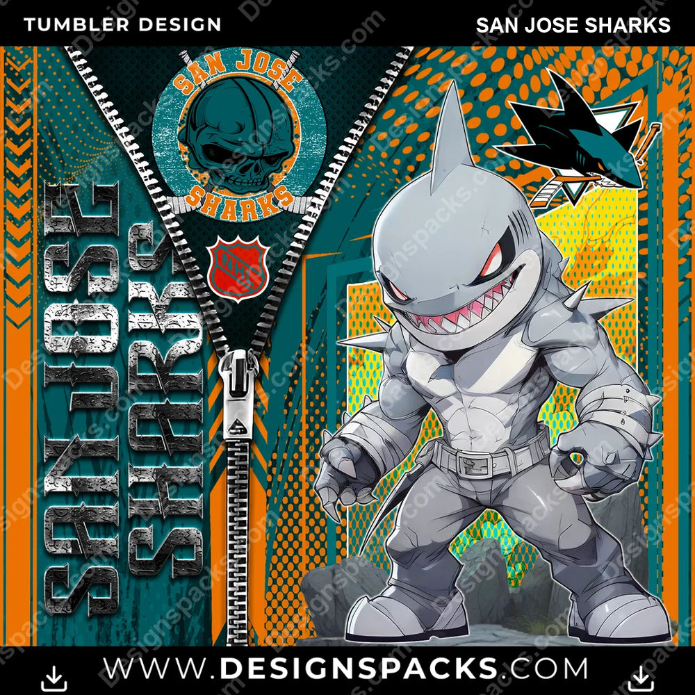 Ice Hockey Zipper Mascot San Jose Sharks NHL Hockey Tumbler Digital Wrap Design Download