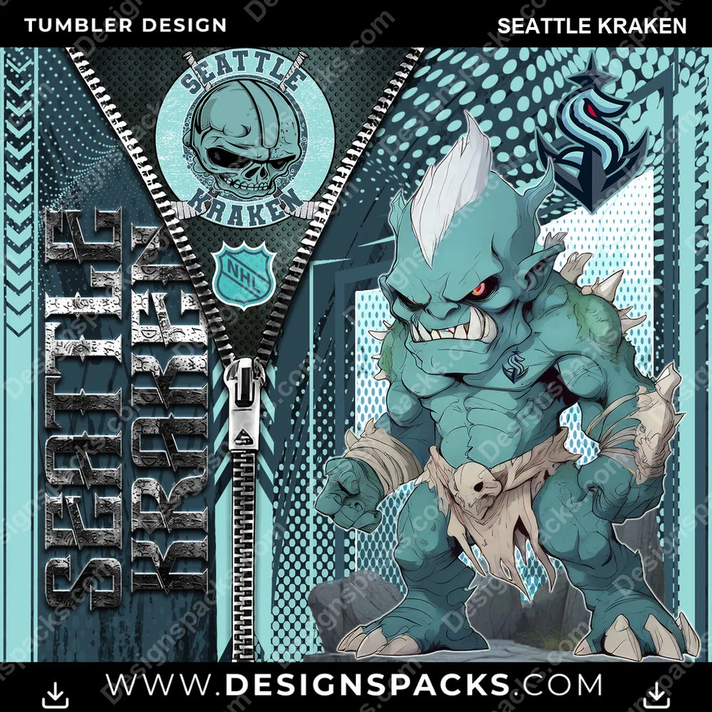Ice Hockey Zipper Mascot Seattle Kraken NHL Hockey Tumbler Digital Wrap Design Download