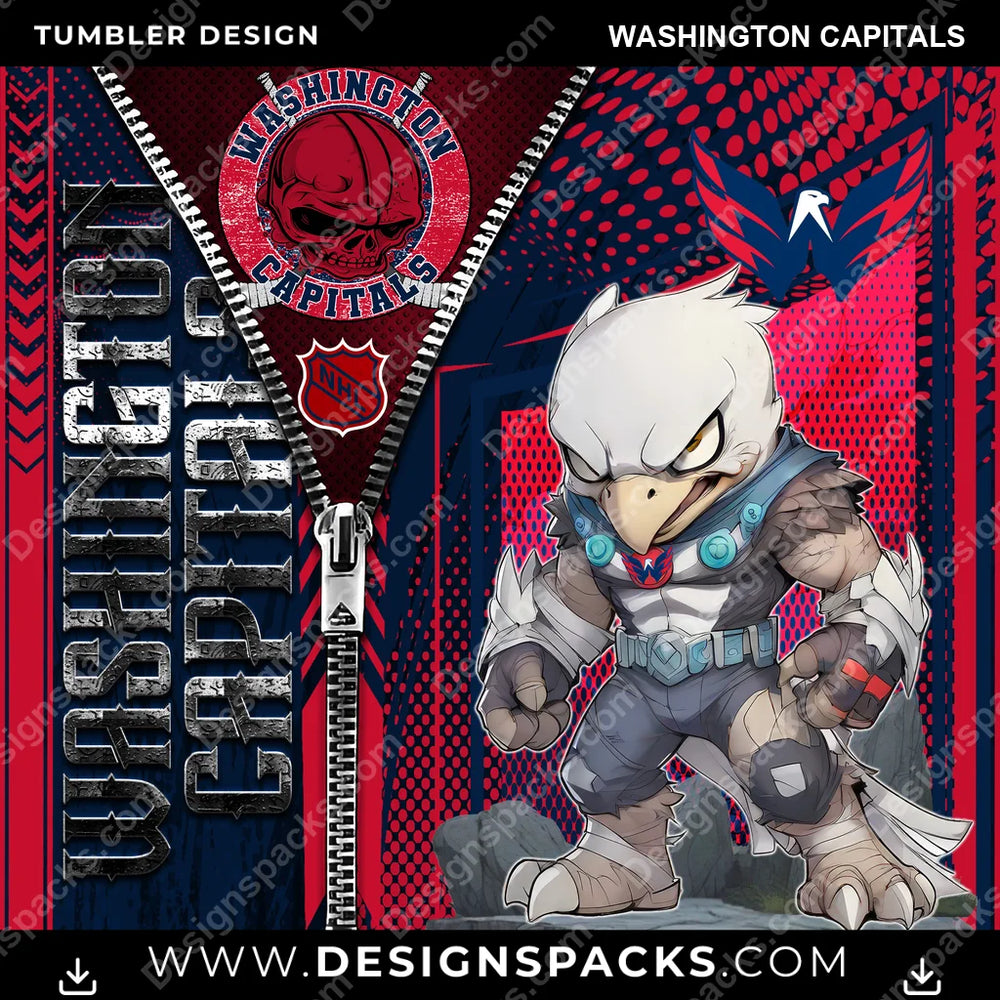 Ice Hockey Zipper Mascot Washington Capitals NHL Hockey Tumbler Digital Wrap Design Download