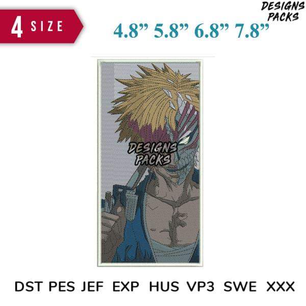Anime character embroidery design in multiple sizes, print-ready formats for DTG and DTF
