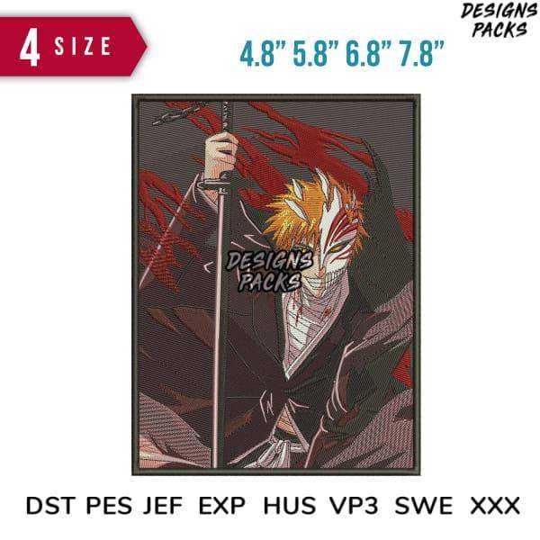 Anime samurai holding sword, embroidery design in 4 sizes, DST PES JEF formats for instant download