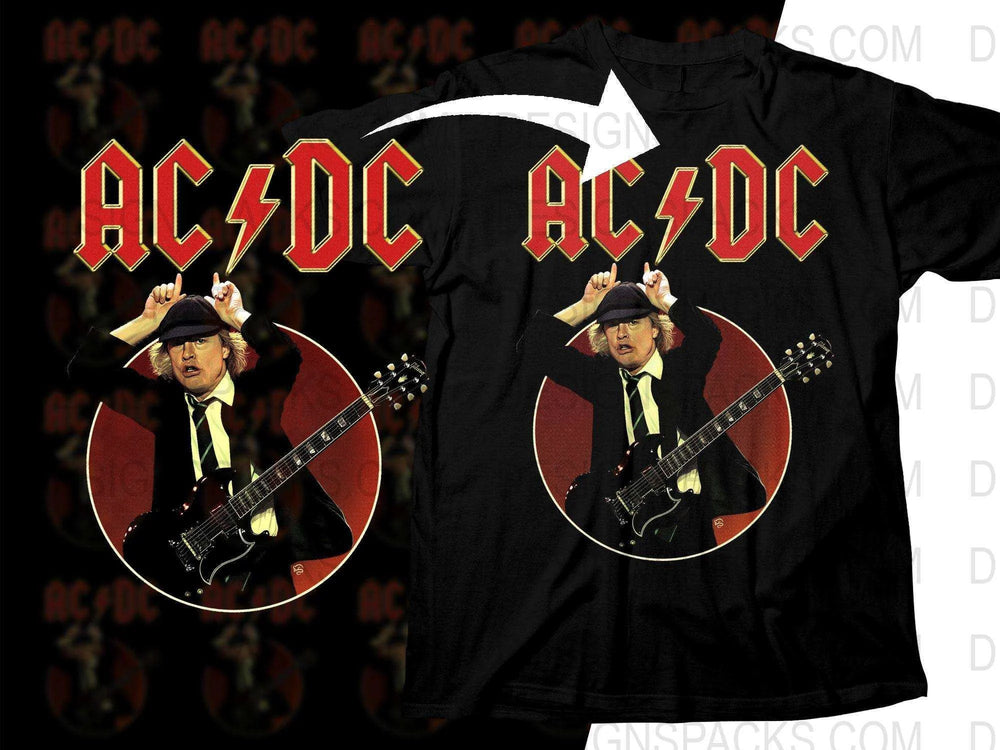 Iconic AC/DC Guitarist Illustration Rock Png Halftone Digital Download
