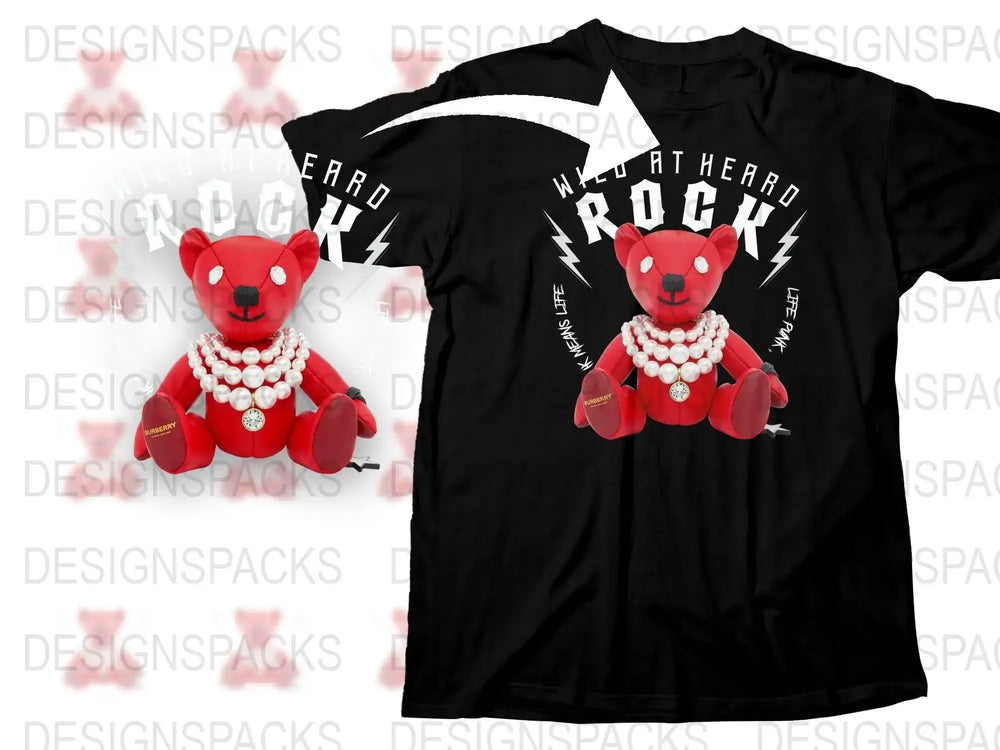 Iconic Designer Teddy Bear with Unique Jewelry Prints Png Digital Download