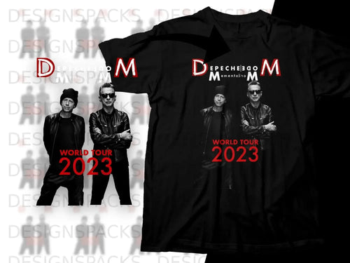 Depeche Mode World Tour 2023 t-shirt with band members on front.