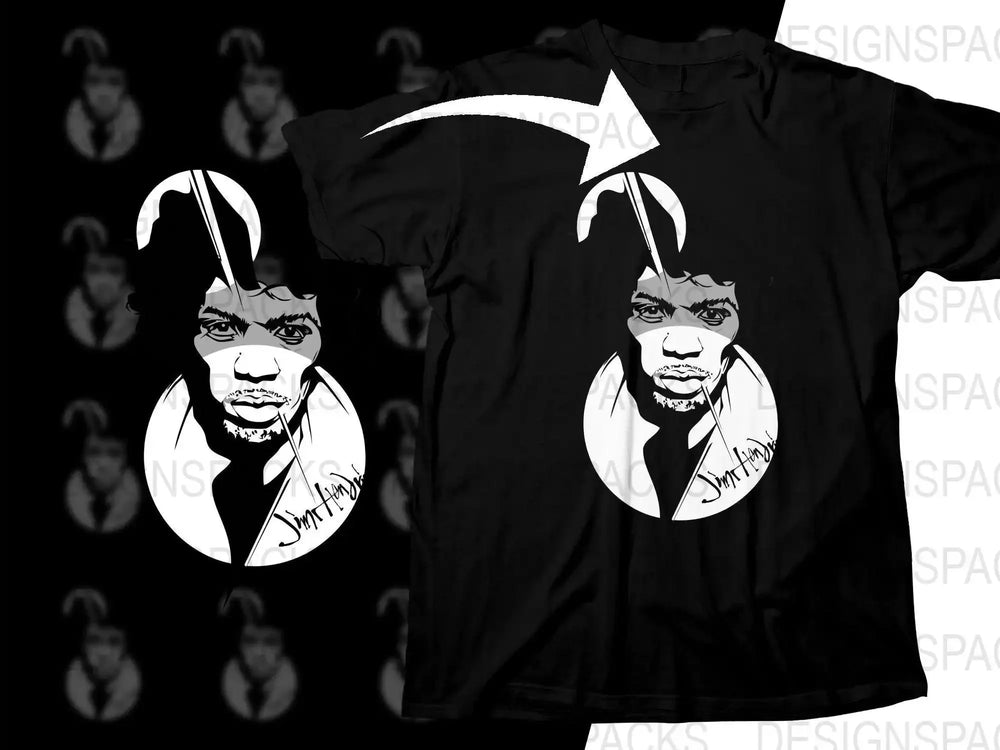 Iconic Jimi Hendrix Abstract Black And White Design Png Design Digital Download