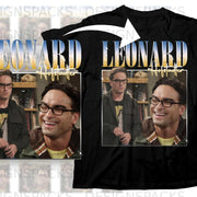 Black t-shirt with "LEONARD HOFSTADTER" text and two images of the character.