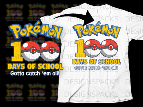 Pokémon 100 Days of School design with Poké Balls and tagline.