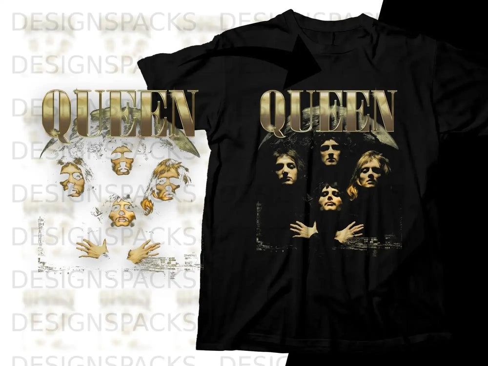 Black t-shirt featuring the iconic Queen band members and logo.
