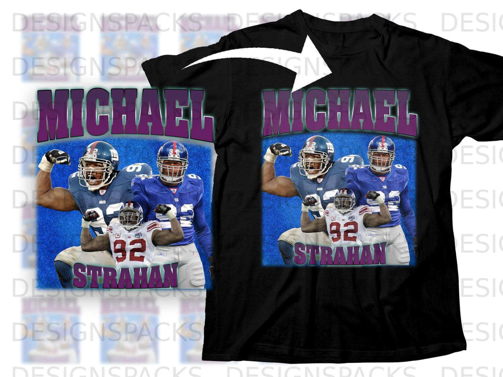 New York Giants Michael Strahan #92 player graphic t-shirt.
