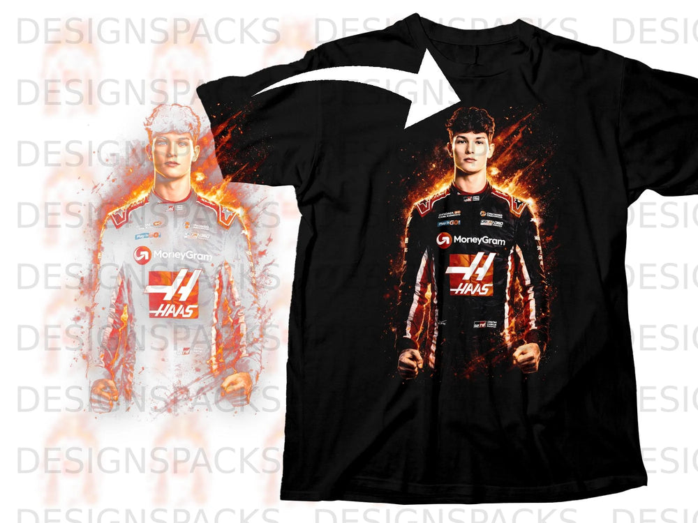 Black t-shirt featuring driver Nico Hulkenberg in racing suit with MoneyGram and Haas logos.