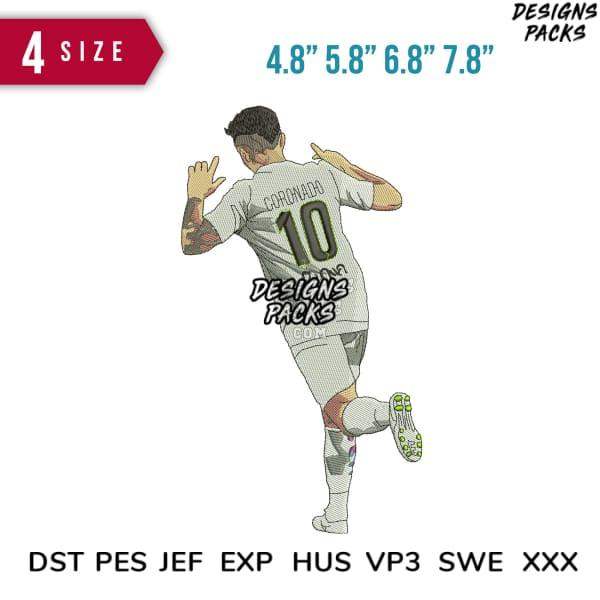 Soccer player embroidery design with name & number, 4 sizes, DST PES formats for instant download