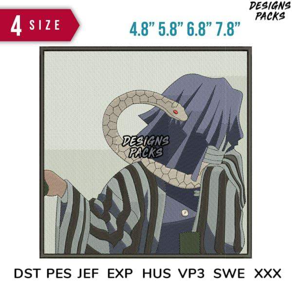 Anime snake character embroidery design in 4 sizes, DST PES formats for instant download