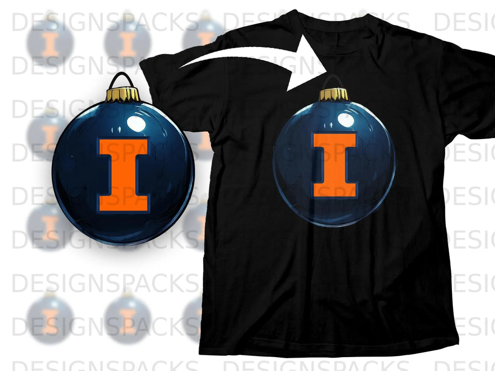 Black t-shirt featuring a dark blue ornament with an orange "I" on it.