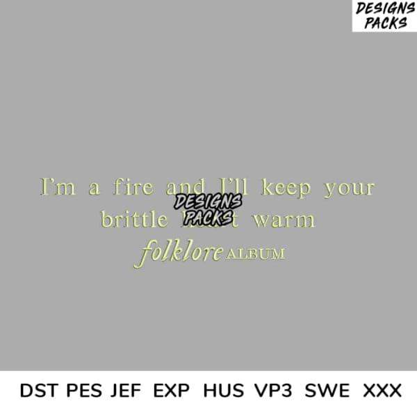 Folklore album lyric design for embroidery, print-ready DST PES JEF formats, instant download